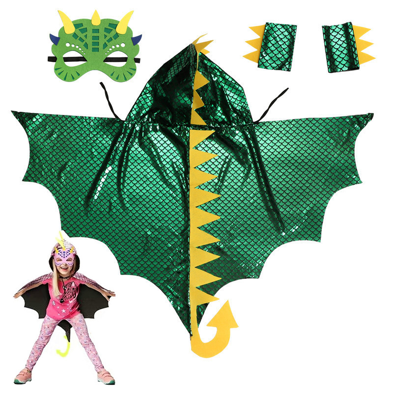 Kids Face Mask - Kind Groene Dinosaurus Mantel met Masker