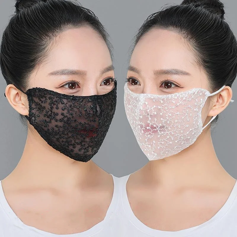 Cloth Face Mask Washable - 1/2pc Zwart Wit Kant Gezichtsmasker Herbruikbaar