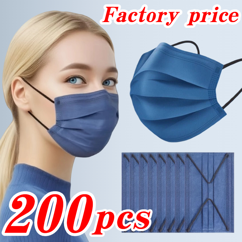 Disposable Mask Blue - 200 stuks dikke denimblauwe 4-laags wegwerpgezichtsmaskers