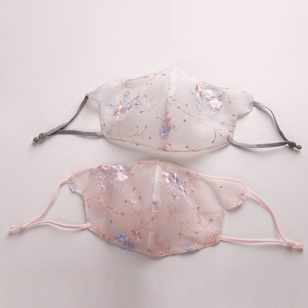 Cloth Face Mask Washable - Klassiek geborduurd bloemenvoilemasker Stofdicht ademend kanten