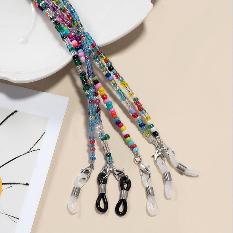 Mask Chain Holder - Kleurrijke rijstkraalbrilketting Kristallen kralenbrilkoord Vrouw gezichtsmaskerriem