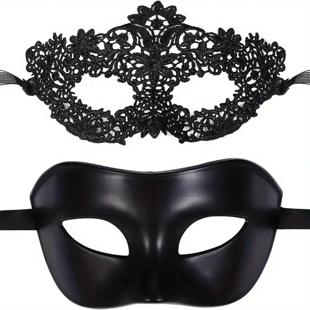 Black Face Mask Pack - 2-delige elegante zwarte kanten maskerademaskerset voor
