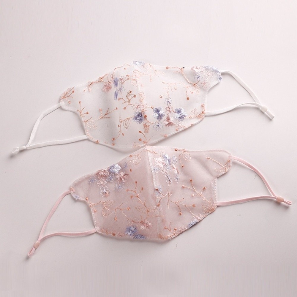 Cloth Face Mask Washable - Klassiek geborduurd bloemenvoilemasker Stofdicht ademend kanten