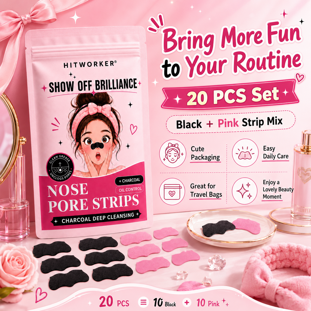 10/20 Stuks Zwart & Roze Mee-e - Black Face Mask Pack recensie en prijs